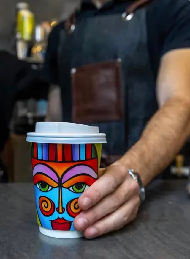 Enjoying a cup of coffee